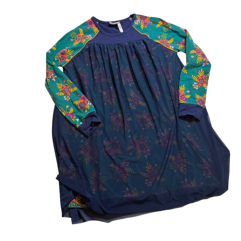 435 by Matilda Jane Floral Mesh Overlay Dress Girls 12‎ Navy Blue Teal Boho